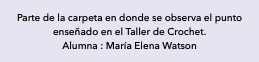 Parte de la carpeta en donde se observa el punto enseñado en el Taller de Crochet. Alumna : María Elena Watson